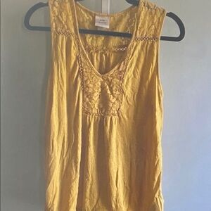 Knox Rose Mustard Yellow Crochet-Front Sleeveless Top
